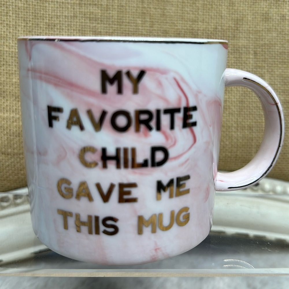 Pink & White Glass Mug with Gold Trim